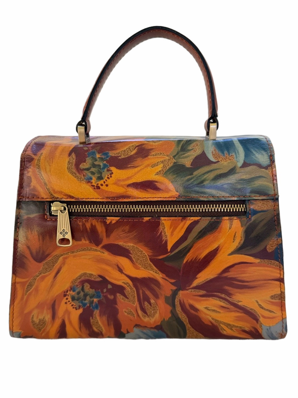 Patricia Nash Leather Carisbrooke Satchel Crossbody Marigold Harvest Blue Yellow - Picture 3 of 15